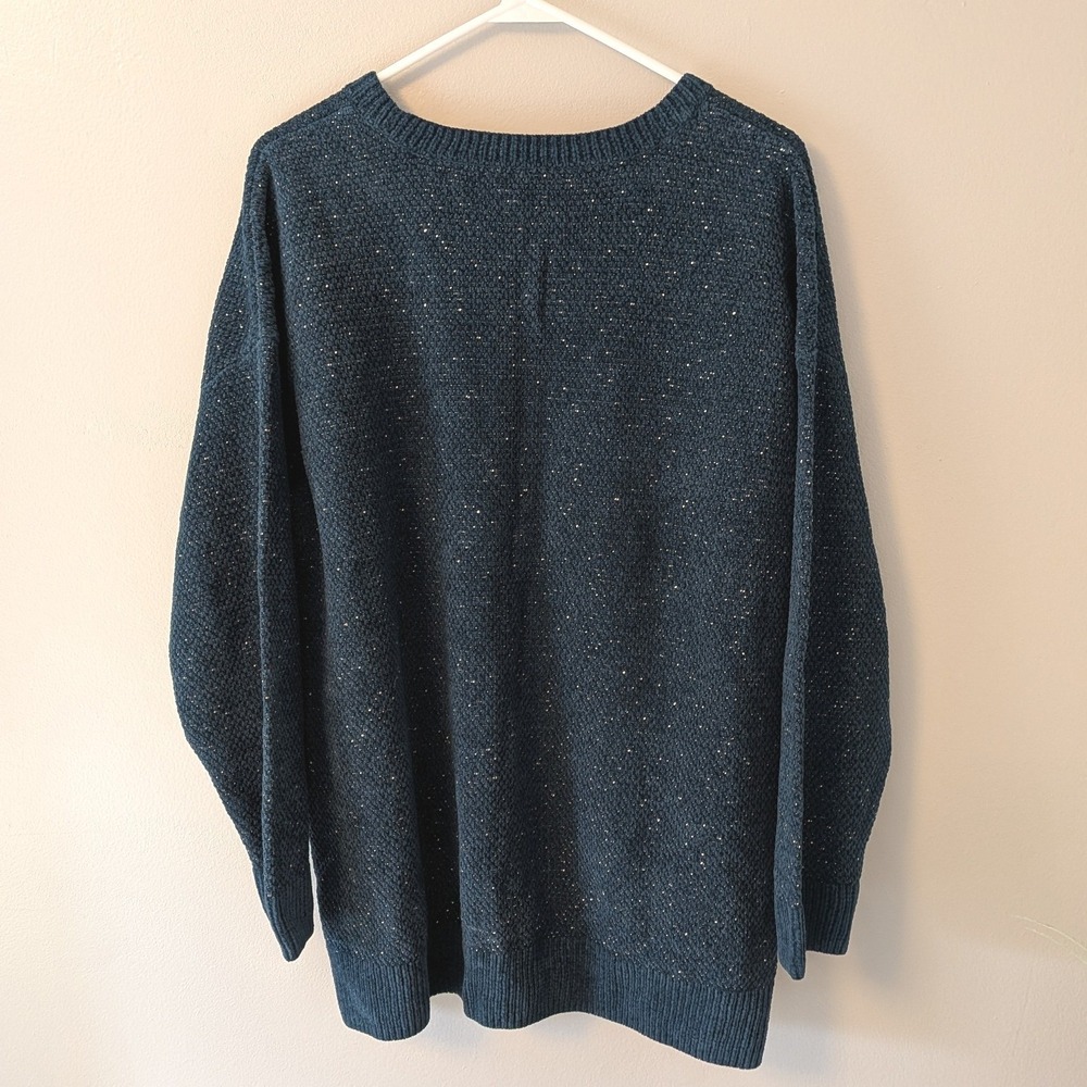 NWT $298 Eileen Fisher Tweedy Organic Cotton Crew Neck Box Top Blue Spruce Sz 1X - Picture 2 of 5